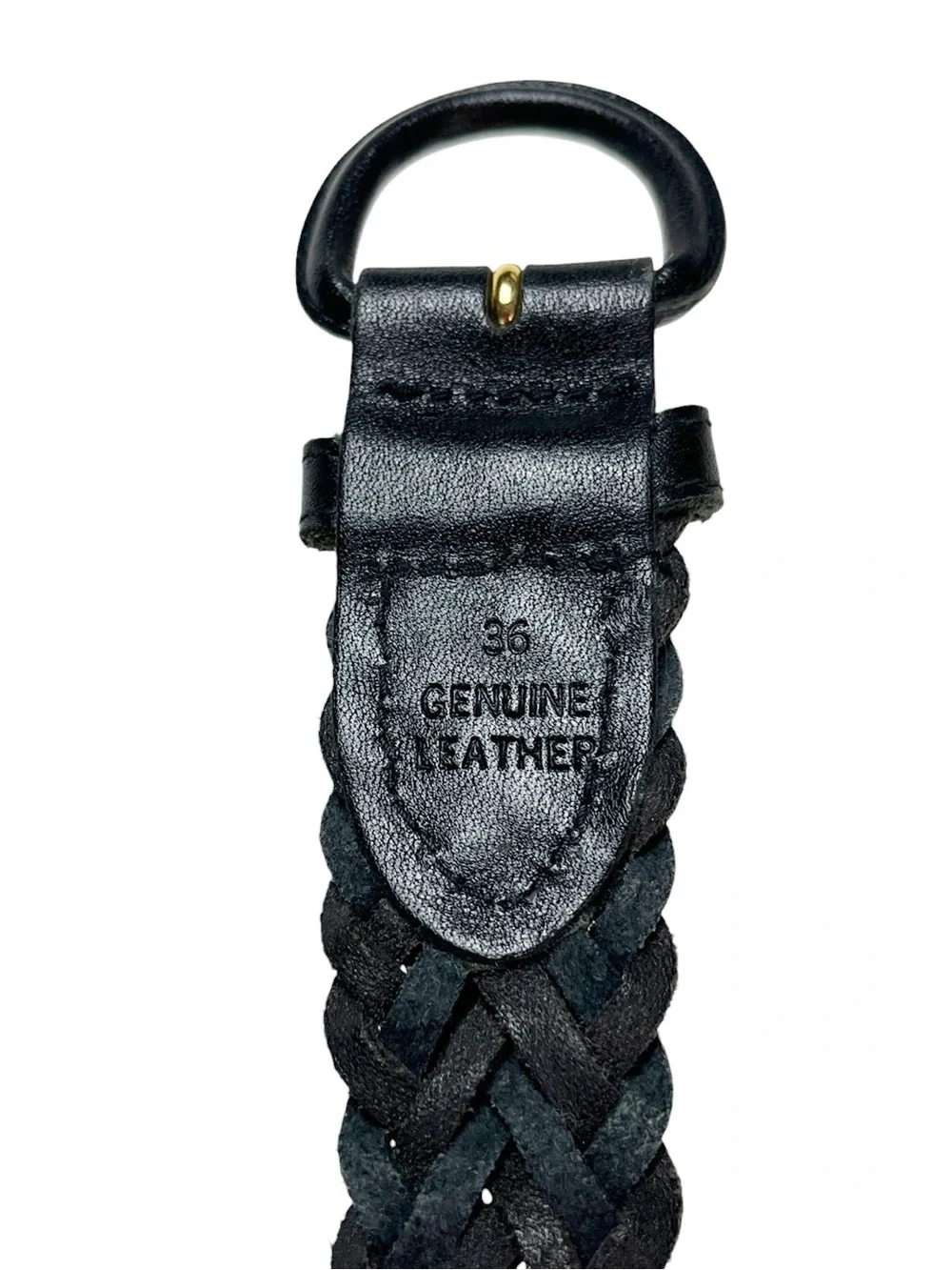 Women’s Black Genuine Leather Braided Belt Size 36 Classic Timeless Style